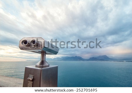 Similar – Image, Stock Photo Coin telescope on a promenade with view into the fog