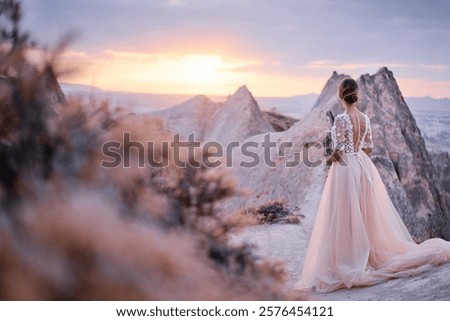 Similar – Image, Stock Photo Traveling couple admiring breathtaking landscape of bay in summer