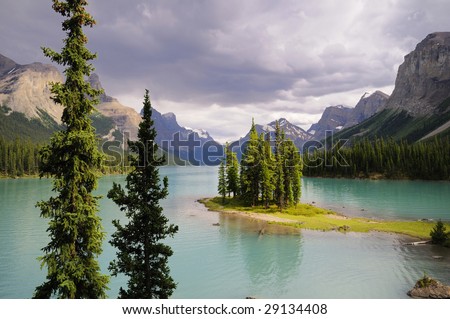 Spirit island at Maligne Lake, Jasper National Park, Canada