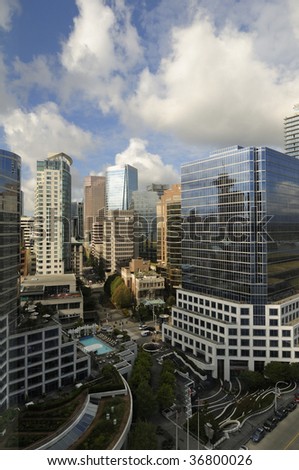 bird\'s eye view of Vancouver downtown highrise