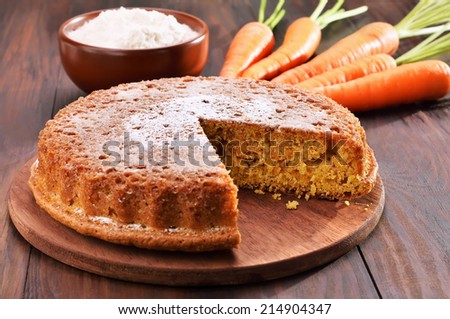 Carrot cake on wooden table