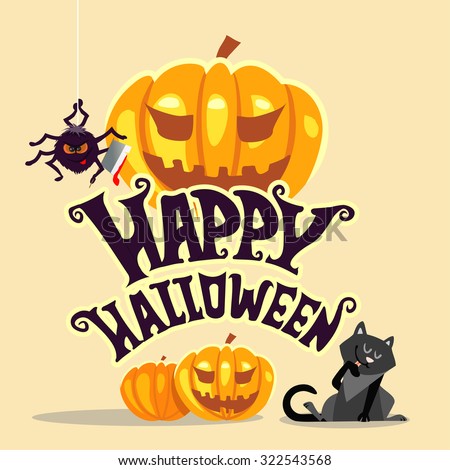 happy halloween banner template with text and cute cartoon halloween