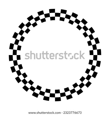 Circle checkerboard race frame, spiral design border pattern, copy space.  Isolated on white background. EPS includes pattern swatch that will seamlessly fill any shape
