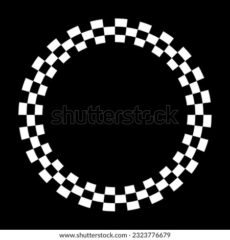 Circle checkerboard race frame, spiral design border pattern, copy space.  Isolated on black background. EPS includes pattern swatch that will seamlessly fill any shape