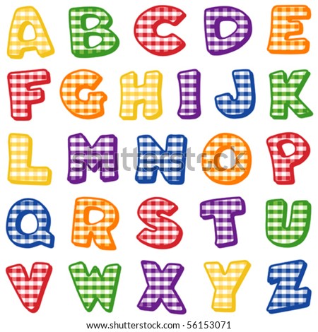 Vector - Gingham Alphabet: Red, Yellow, Blue, Orange, Green, Purple ...