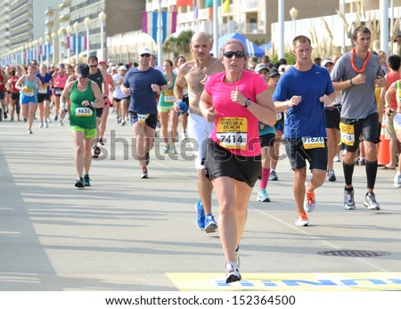 VIRGINIA BEACH, VIRGINIA - SEPTEMBER 1: Runners compete in the Rock N Roll Half Marathon Series in Virginia Beach, Virginia September 1, 2013