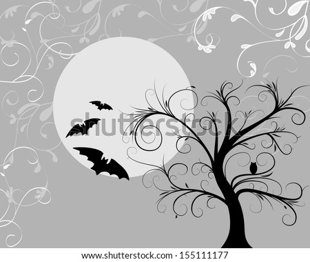 halloween abstract with moon owl and bats