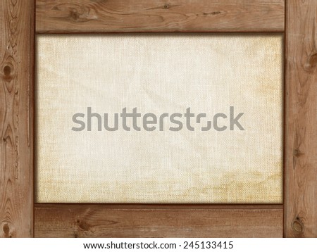 ragged paper background old canvas texture and wood frame border