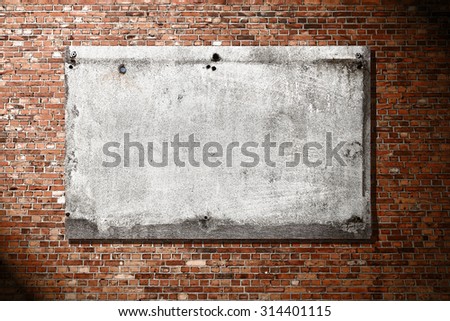 gray concrete billboard on red brick wall texture background and shadow vignette