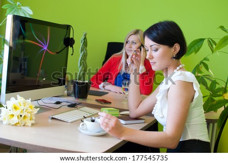 Woman business office coffee break work