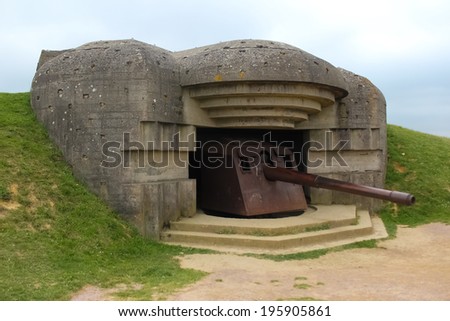 Old broken German bunkers of Atlantic Wall and artillery battery of Longues sur Mer. The battery at Longues was situated between the landing beaches Omaha and Gold, Normandy, France