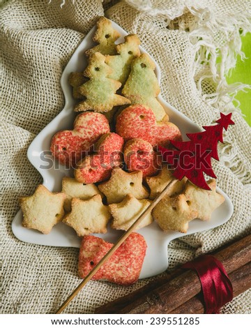 Christmas cookies with festive decoration. Selective focus. warm colors