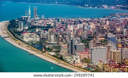 BATUMI, GEORGIA - JULY 20: Aerial view of seaside city on Black Sea coast, Batumi, Georgia.