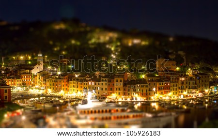 Portofino tilt shift, bokeh effect for a miniature landscape