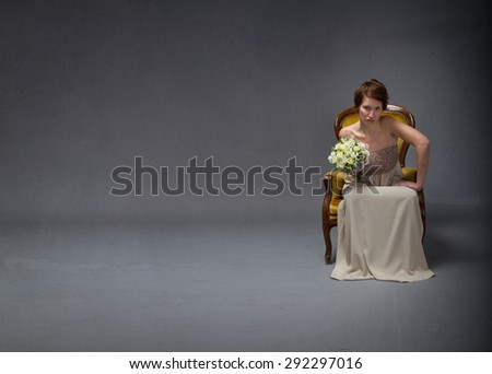 bride woman unhappy in solitude mode, dark background