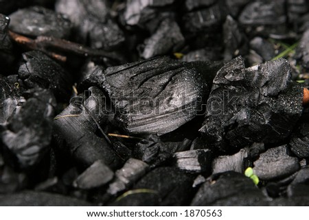 Coals with bits of sticks and leaves.