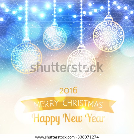 Vector Holiday Card Merry Christmas And Happy New Year 2016. Christmas