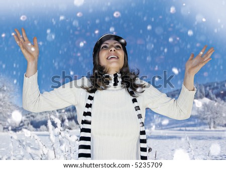 Girl is happy about snowfall. keyword for this collection is: snowmakers77