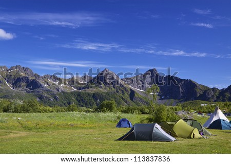Kalle, popular wild-camping resort for climbers on Lofoten islands in Norway