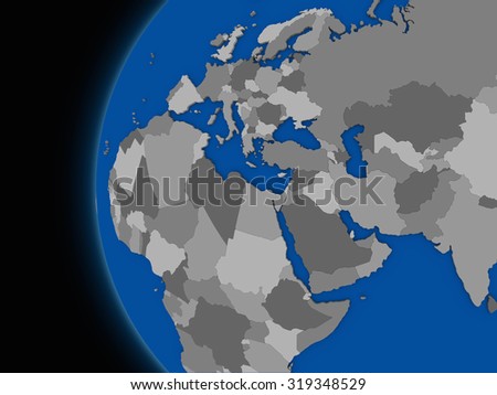 Illustration of EMEA region on political globe with black background