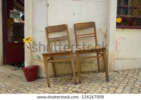 Chairs on the street of Lisbon. Portugal