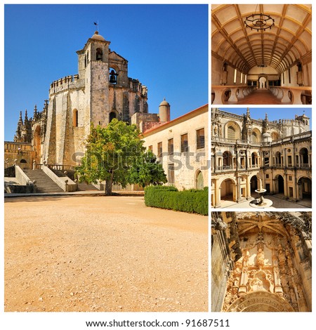 Landscapes of Portugal. Chapel of the Knights Templar and the interior of the castle in Tomar