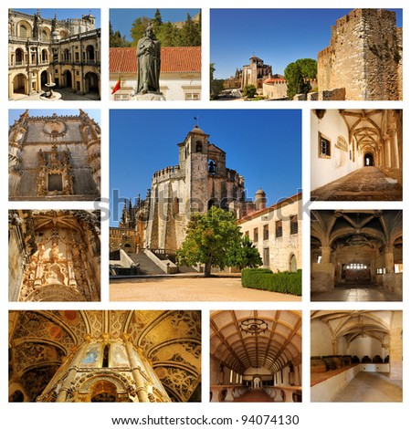 Landscapes of Portugal. Chapel of the Knights Templar and the interior of the castle in Tomar