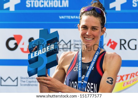 STOCKHOLM - AUG, 24: The overall leader Gwen Jorgensen at the Womens ITU World Triathlon Series event Aug 24, 2013 in Stockholm, Sweden