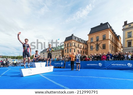 STOCKHOLM - AUG, 23: Alistair Brownlee thanking the crowd at the Mens ITU World Triathlon Series event August 23, 2014 in Stockholm, Sweden.