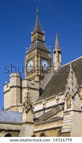 British Parliament rooftops and Big Ben