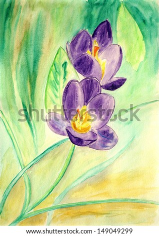 Beautiful purple flower,watercolor illustration