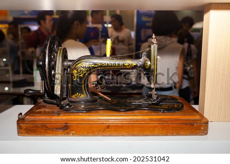 BANGKOK - JUNE 28 :Retro sewing machine at Garment Manufacturers Sourcing 2014 on June 28,2014 in BITEC ,Bangkok, Thailand.