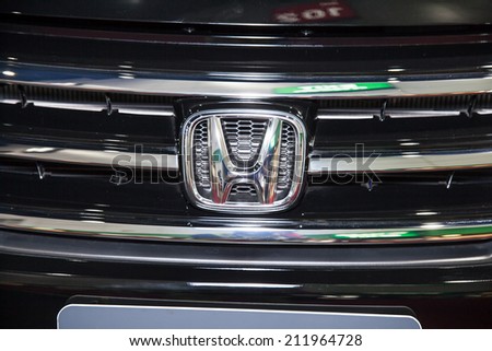 BANGKOK - AUGUST 16 :Honda logo display at Big Motor Sale 2014 on Aug  16,2014 in BITEC ,Bangkok, Thailand.