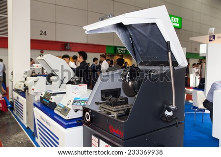 BANGKOK - NOVEMBER 22 :Automatic cutting machine  display at METALEX 2014 on Nov 22,2014 in BITEC ,Bangkok, Thailand.