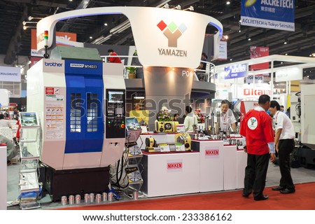 BANGKOK - NOVEMBER 22 :Mini CNC lathe and drilling machine tool display at METALEX 2014 on Nov 22,2014 in BITEC ,Bangkok, Thailand.