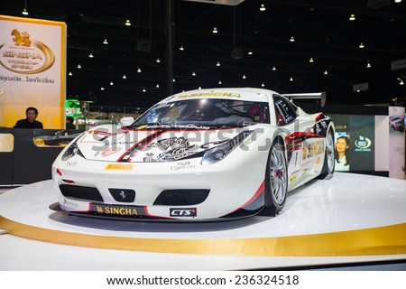NONTHABURI - DECEMBER 4 :Ferrari car of SINGHA racing team on display at MOTOR EXPO 2014 on Dec 4,2014 in Nonthaburi, Thailand.