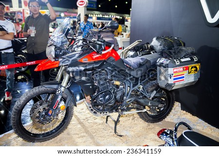 NONTHABURI - DECEMBER 4 :TRIUMPH Tiger  motorcycle  on display at MOTOR EXPO 2014 on  Dec 4,2014 in Nonthaburi, Thailand.