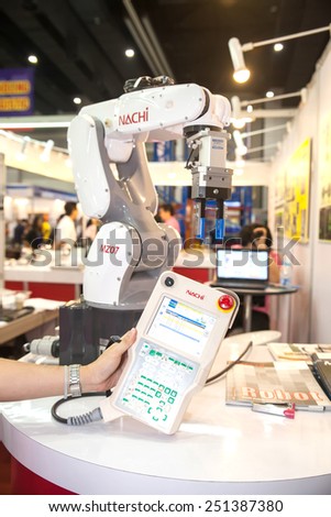 BANGKOK ,THAILAND - FEBRUARY 7: Controler of robotic hand  at THAILAND Industrial Fair 2015 And Food Pack Asia 2015  on February 7, 2015 in Bangkok, Thailand.