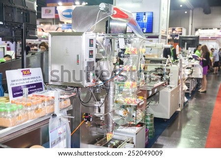 BANGKOK ,THAILAND - FEBRUARY 7: Vertical form fill seal  machine at THAILAND Industrial Fair 2015 And Food Pack Asia  2015 on February 7, 2015 in Bangkok, Thailand.