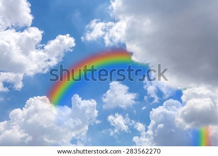 Sky with rainbow, natural phenomenon.