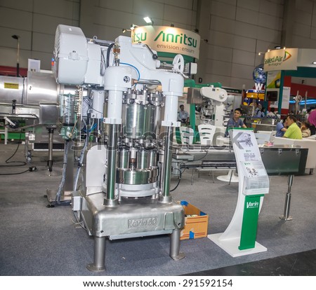 BANGKOK ,THAILAND - JUNE 20: food \
cans maker machine  in PROPAK ASIA 2015, on JUNE 20, 2015 in Bangkok, \
Thailand.