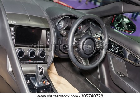 BANGKOK - AUGUST 1 :Inside jaguar car at Big Motor Sale 2015 on  Aug 1,2015 in BITEC ,Bangkok, Thailand.