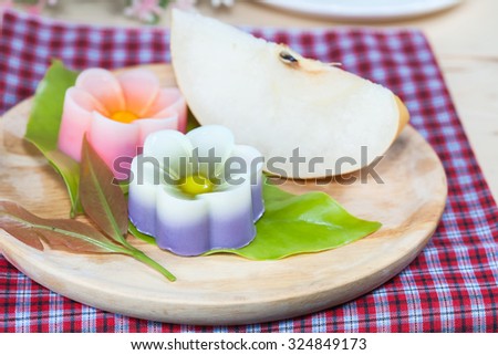 Thailand tradition ,Flower Dessert Coconut Jelly on wood
