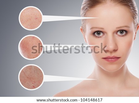 concept skincare. Skin of beauty young woman before and after the procedure on a gray background