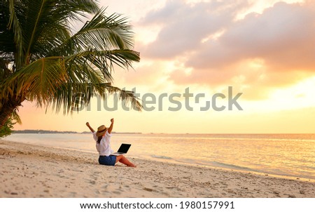 Similar – Image, Stock Photo Woman resting on sandy beach on cloudy day