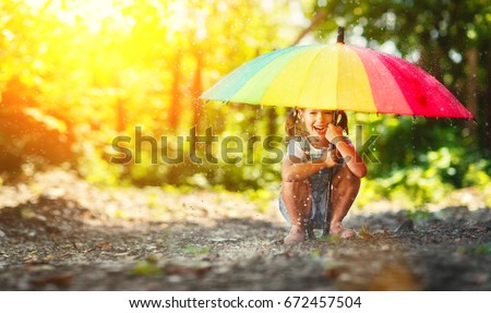 Similar – Image, Stock Photo Cute child under umbrella on rainy day in autumn park