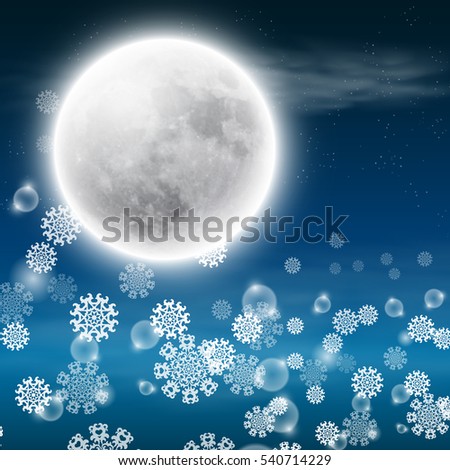 Winter night landscape with fullmoon. EPS10 vector.