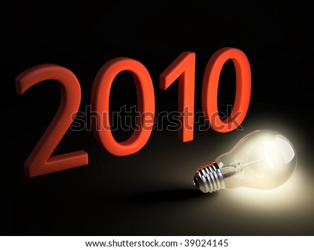 Light bulb light up the date of New Year 2010