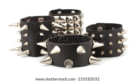Rock style leather bracelets isolated on white background