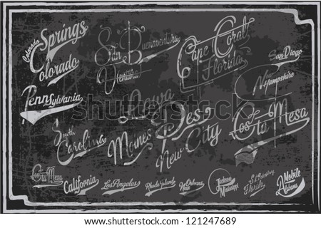 THE NAMES OF CITIES IN HANDWRITING